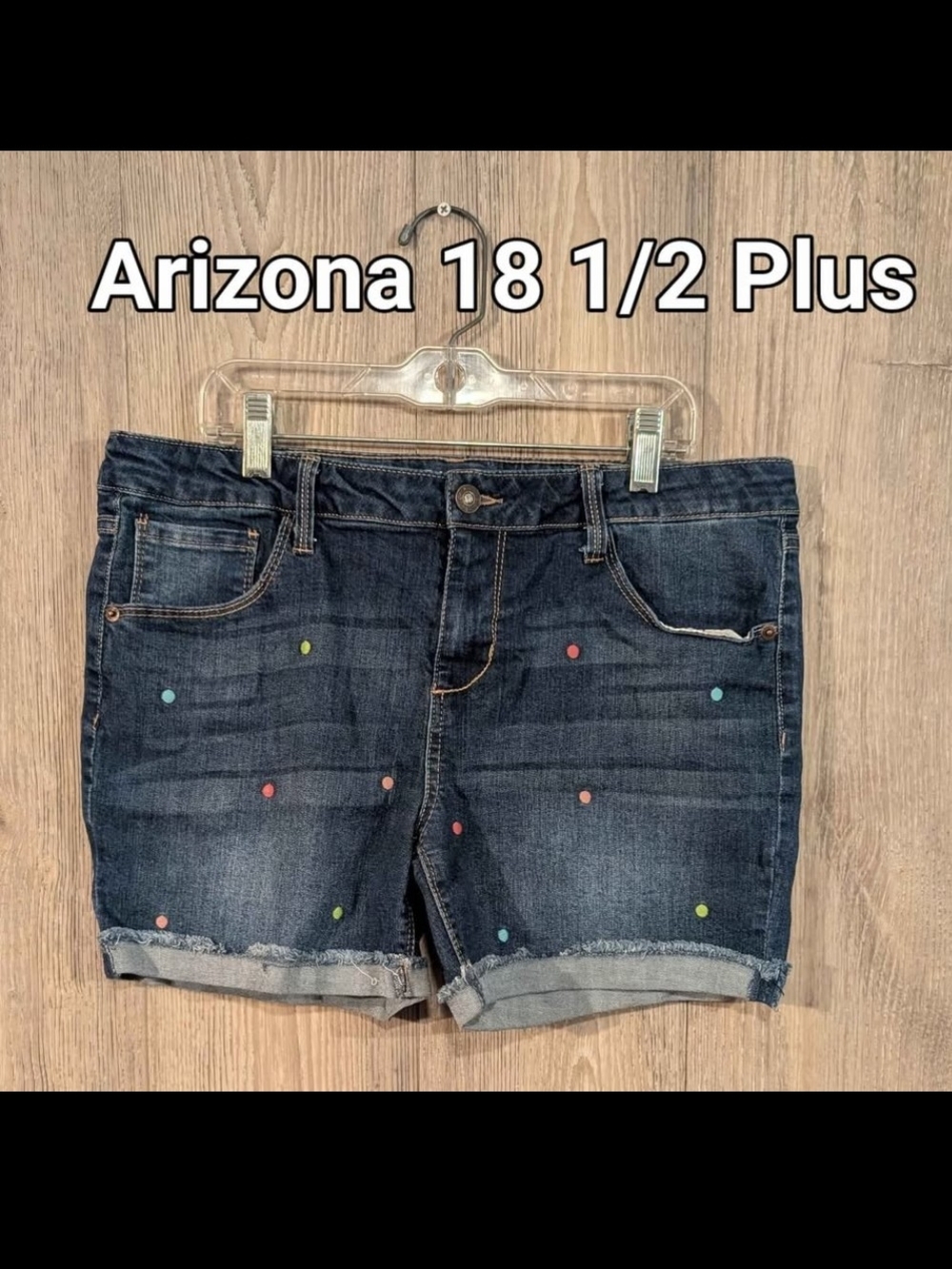 Arizona Jean Company Dark Indigo Denim Shorts with Multicolor Dot Accents